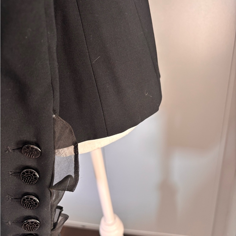 Vintage Louis Feraud Black Wool and Silk Blazer with Ruffled Trim - Picture 5 of 14